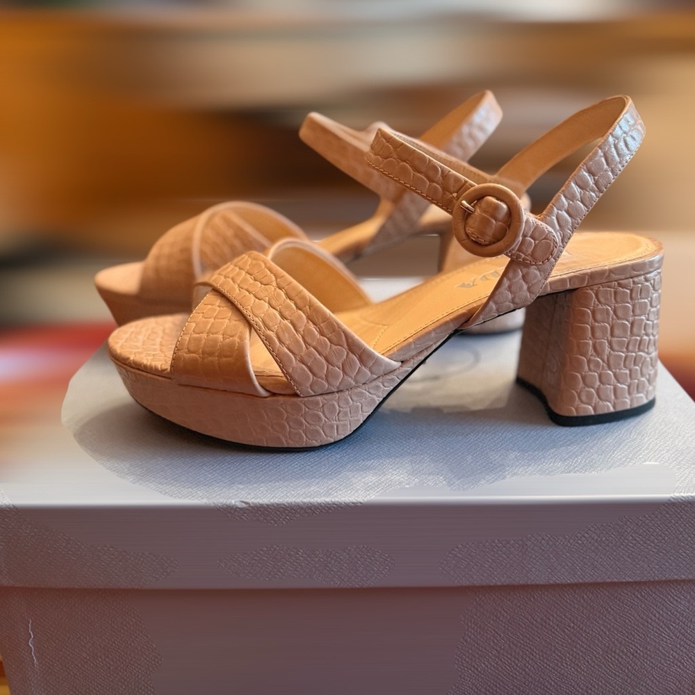 Prada Nude Croc ‘St Cocco’ CrissCross Platform Leather Sandal